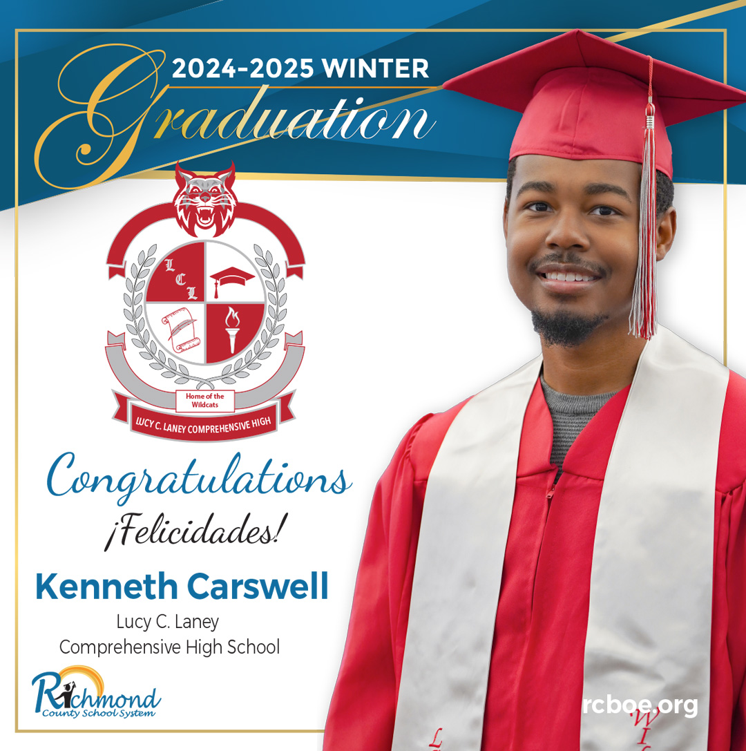 man smiling in graduation cap and gown with text.
